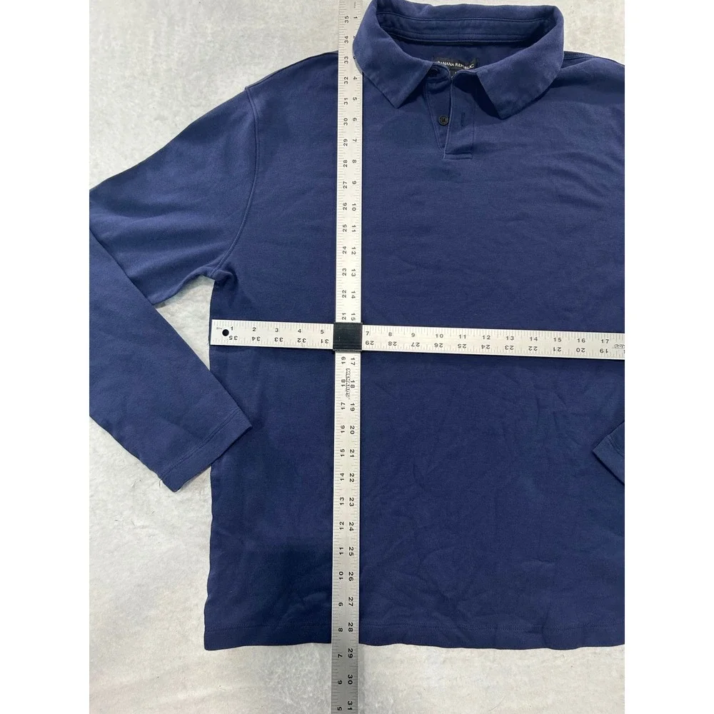 Banana Republic‎ Mens Large Navy Blue Long Sleeve Polo Shirt Solid Casual Cotton